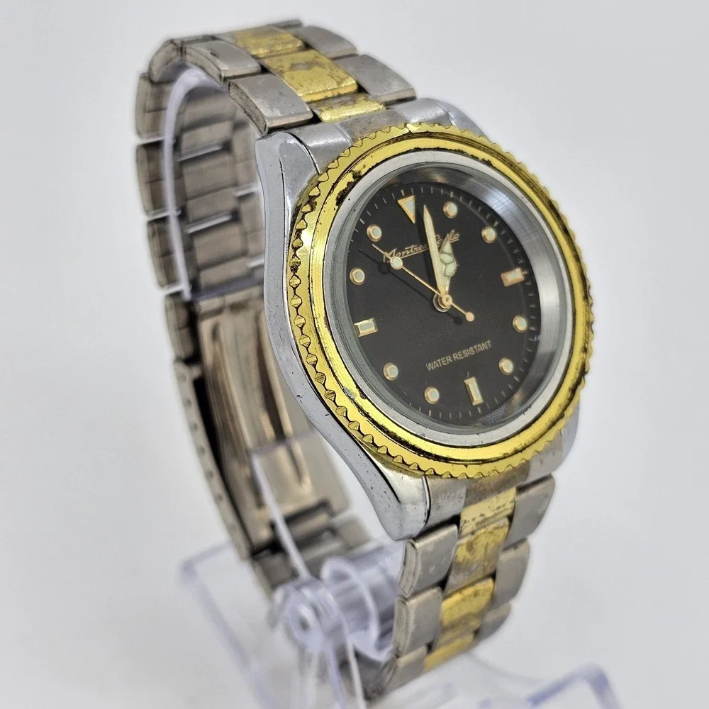 40MM Men's Watch Black Dial Two‎ Tone Bracelet Band 7.5